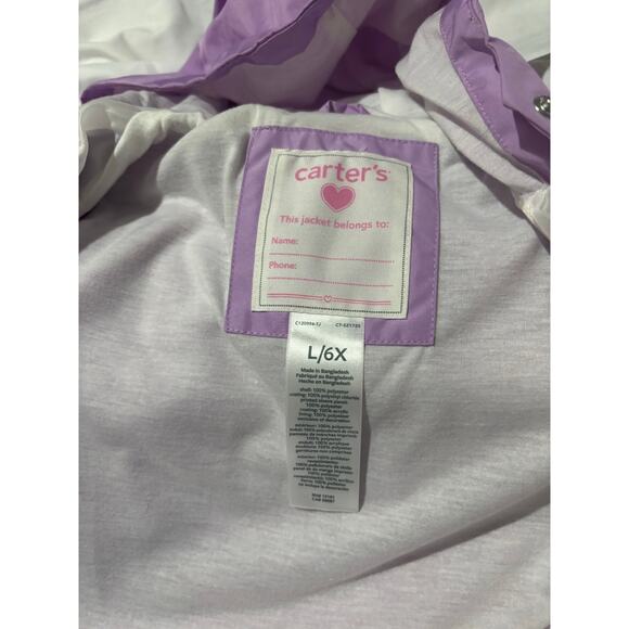 Carters L 6x  lavender unicorn hooded front zip lightweight jacket worn once euc - Picture 5 of 8